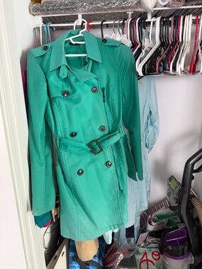 Willi Smith Teal Double-Breasted Trench Coat with Belt